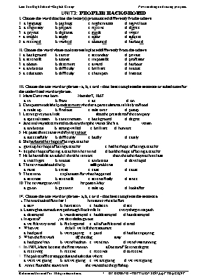 Bài tập trắc nghiệm Tiếng Anh Lớp 10 - Unit 3 Peoples background